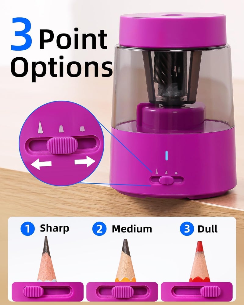 Zmol Electric Rechargeable Pencil Sharpener, Automatic Pencil Sharpeners Kids, Battery Pencil Sharpeners for Colored Pencils, Auto Stop, Suitable for No.2(6-8mm), School/Home Pink - Image 3